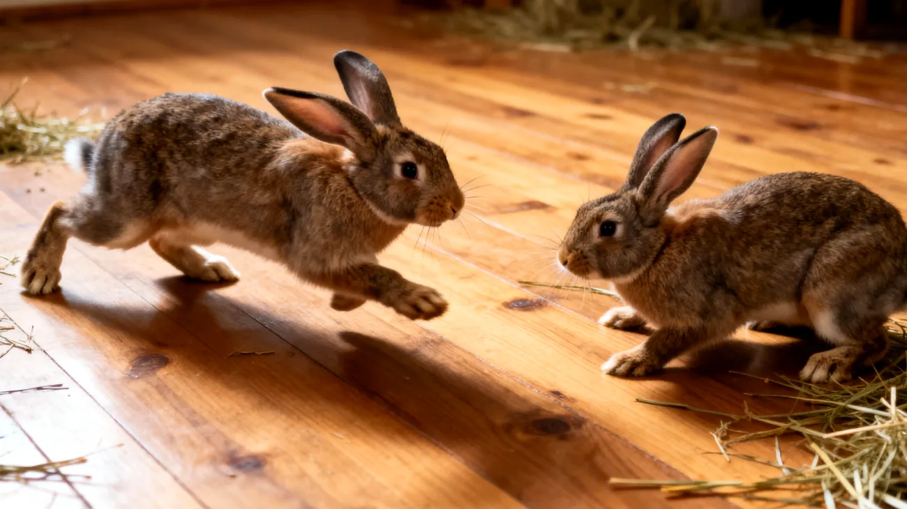 Kaninchen zeigen aggressive Verhaltensweisen oder Territorialverhalten gegenüber anderen Haustieren im Haushalt, was zu Stress und möglichen Verletzungen führen kann"