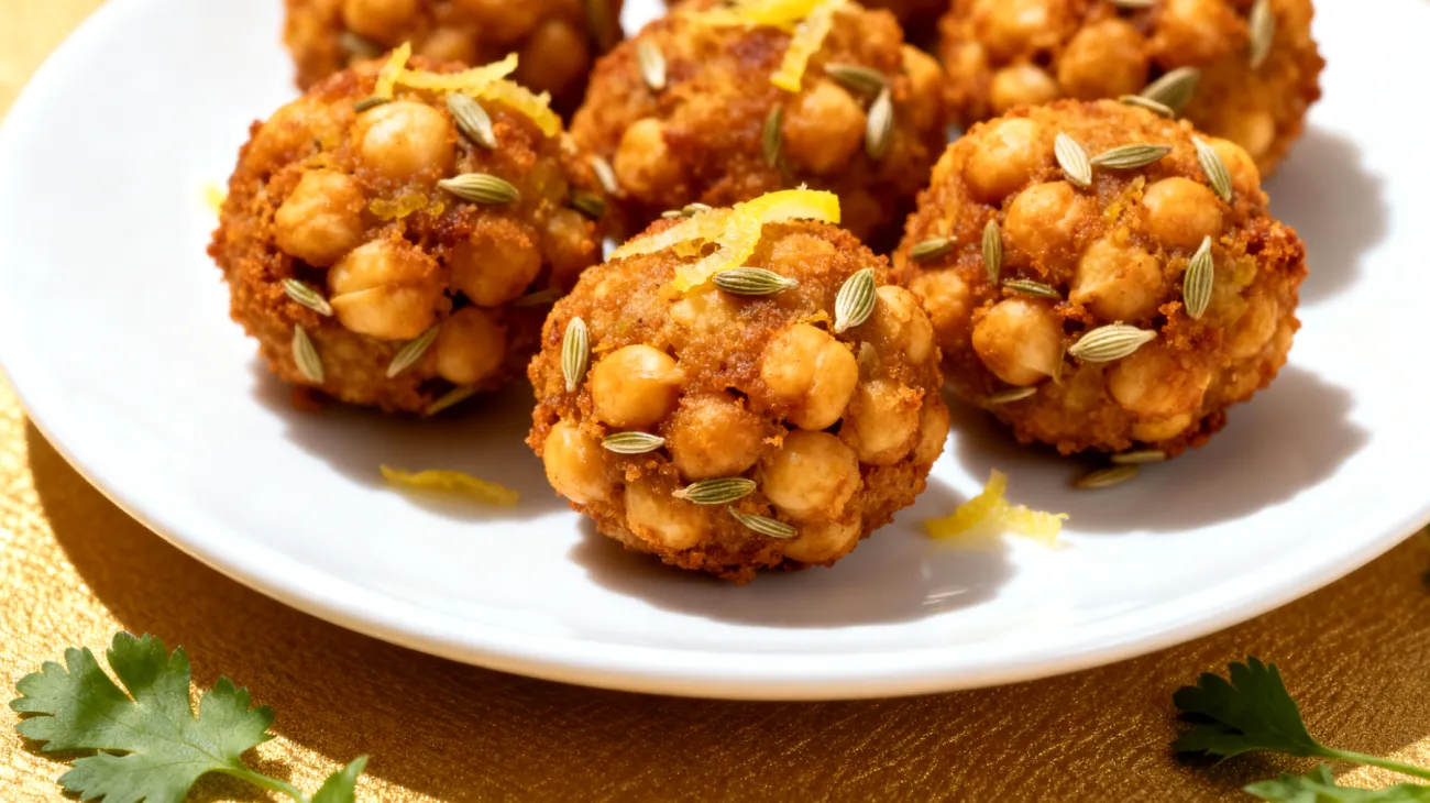 Knusprige Kichererbsenbällchen mit Fenchelsamen und Zitronenschale"